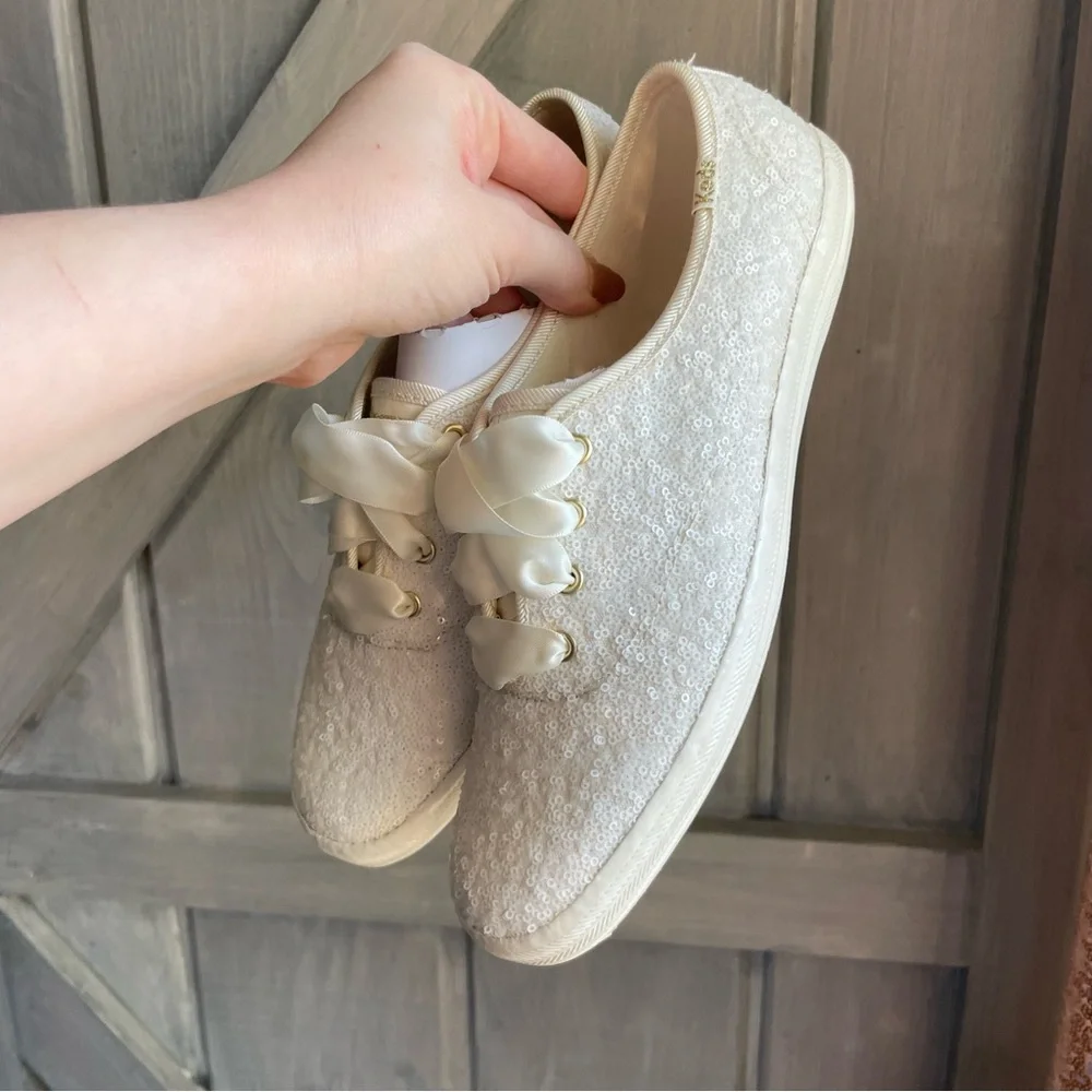 KEDS Celebration Sequin Off White Sneakers size 6‎ NEW Wedding bridal